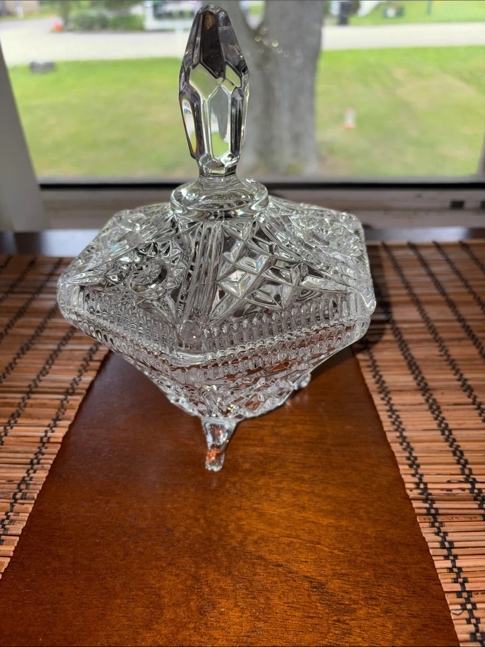 Vintage Pressed Cut Glass Candy Dish with Lid